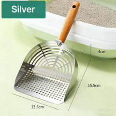Heavy-Duty 304 Stainless Steel Cat Tofu Litter Scoop with Wooden Handle - Pre Order