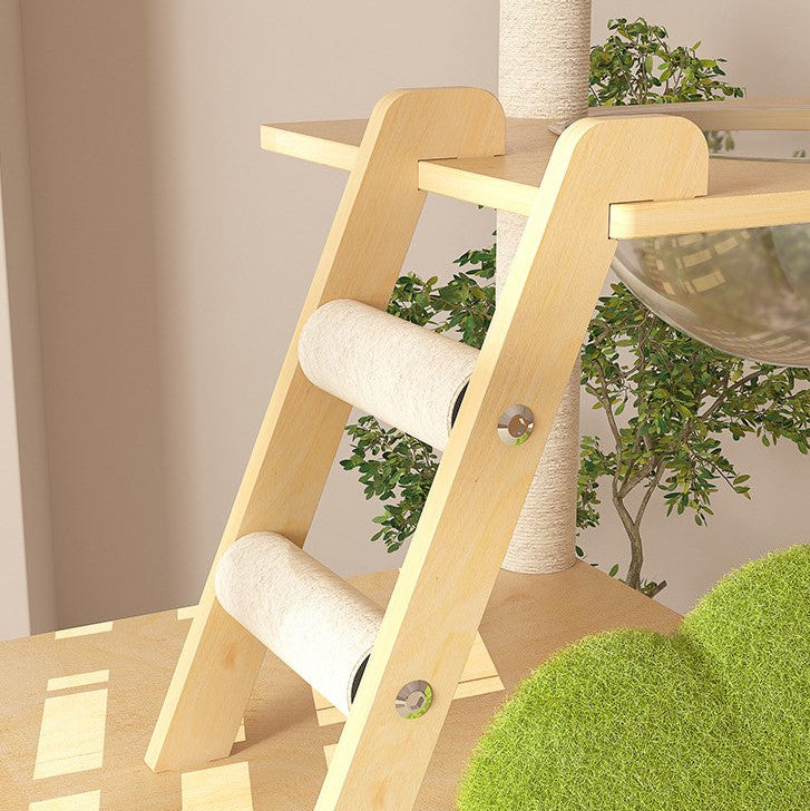 148cm Tall Forest Tree House Cat Tree for Large Cats Deluxe Edition-7 Level Tower with Space Capsule & House close-up of ladder details