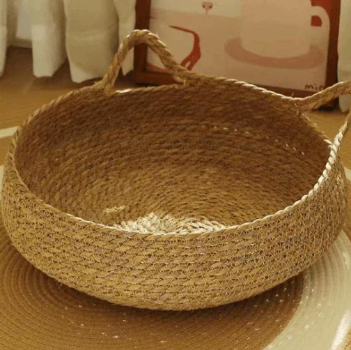 2-in-1 Woven Cat Donut Bed with Soft Cushion – 43x14cm-Petroom