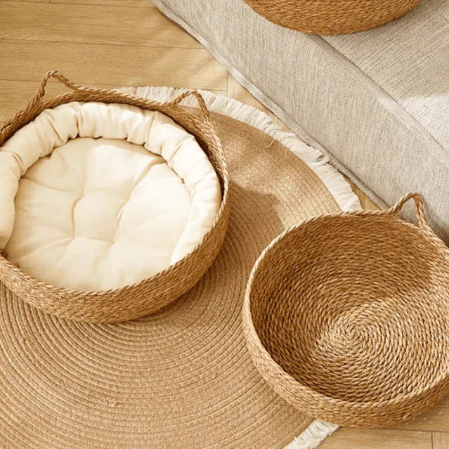 2-in-1 Woven Cat Donut Bed with Soft Cushion – 43x14cm-Petroom