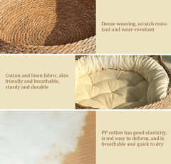 2-in-1 Woven Cat Donut Bed with Soft Cushion – 43x14cm-Petroom