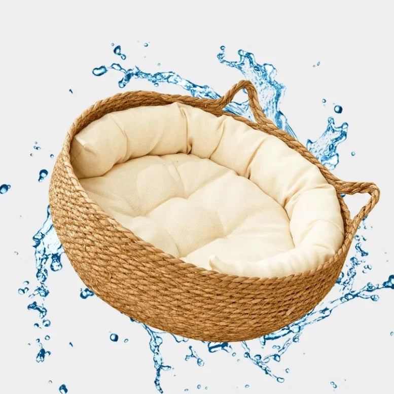 2-in-1 Woven Cat Donut Bed with Soft Cushion – 43x14cm-Petroom