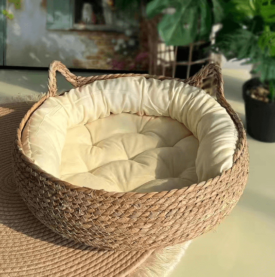 2-in-1 Woven Cat Donut Bed with Soft Cushion – 43x14cm-Petroom