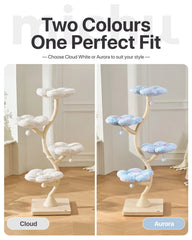 Michu Fairy Cat Tower Deluxe 4-Tier designer flower cat tree in Cloud White and Aurora colors.