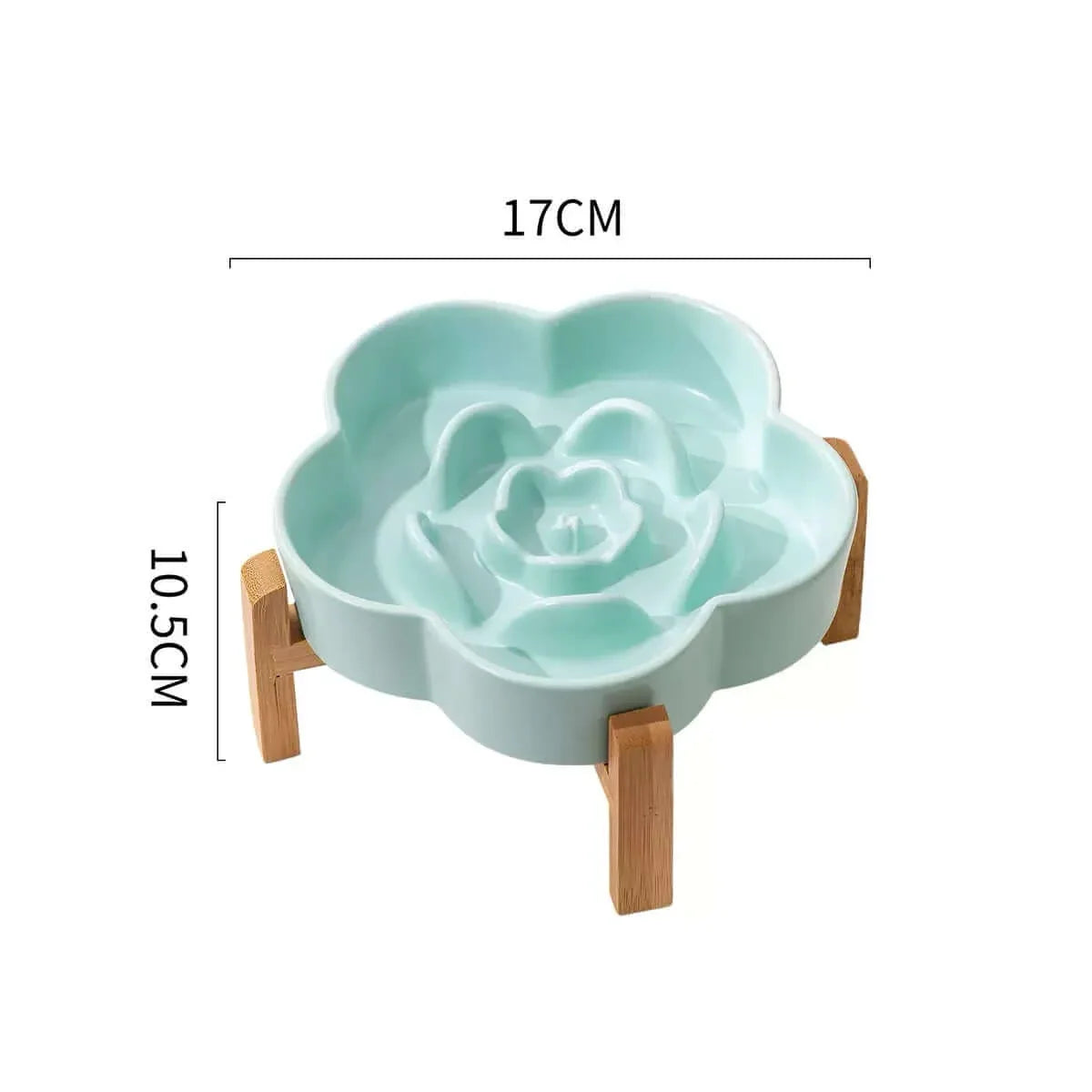 Petroom flower-shaped ceramic slow feeder bowl for cats and dogs with wooden stand