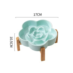 Petroom flower-shaped ceramic slow feeder bowl for cats and dogs with wooden stand