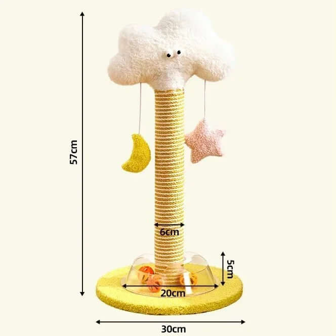 Cloud-top cat scratching post with moon & star toys, 57cm tall, for indoor cats