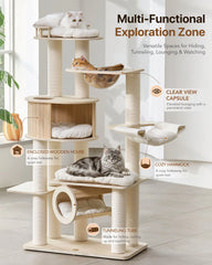 Michu Lumi Multi-Layer Solid Wood Cat Nest Tree 170cm - White