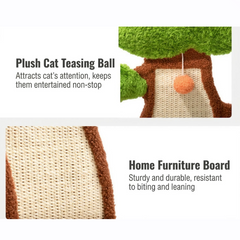 Plush cat teasing ball with tree design on a white background