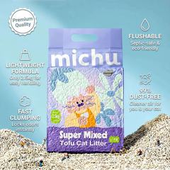 Michu Super Mixed Tofu Cat Litter, lightweight, dust-free, flushable, unscented for cats