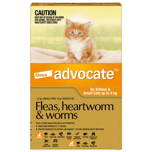 ADVOCATE Flea Heartworm and Worm For Small Cat 3pk (Orange)-Petroom