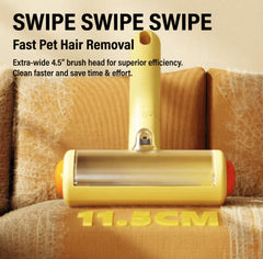 AIWO Static Pet Hair Remover Brush on a couch for fast pet hair removal with extra-wide brush head.