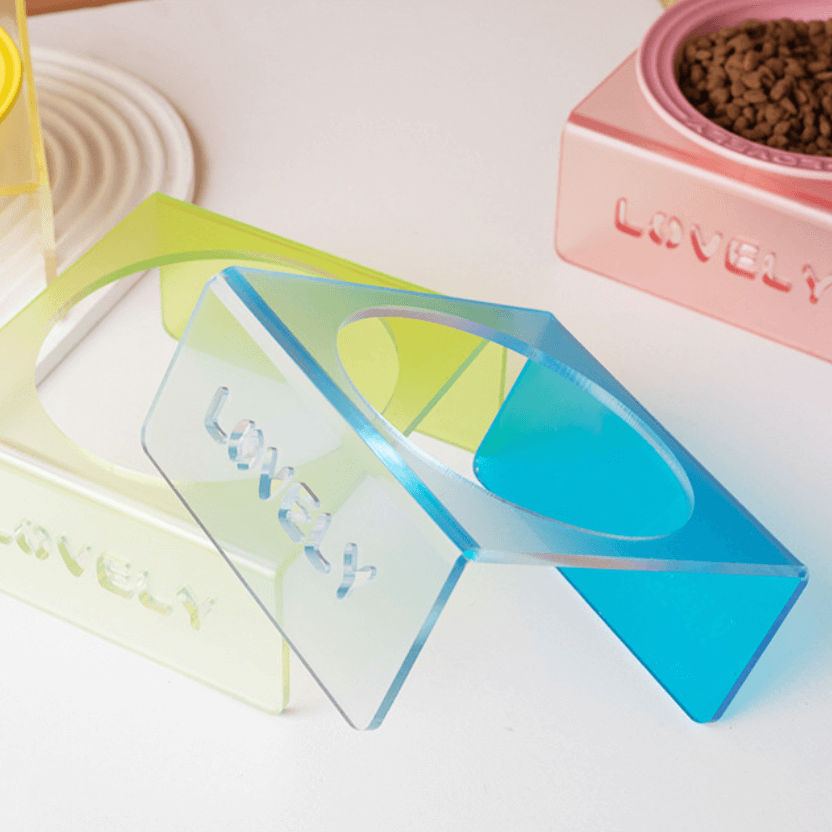 Acrylic Elevated Pet Bowl – Raised Cat & Dog Feeder Stand (Yellow, Pink, Sky Blue)-Petroom