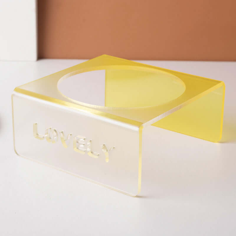 Acrylic Elevated Pet Bowl – Raised Cat & Dog Feeder Stand (Yellow, Pink, Sky Blue)-Petroom