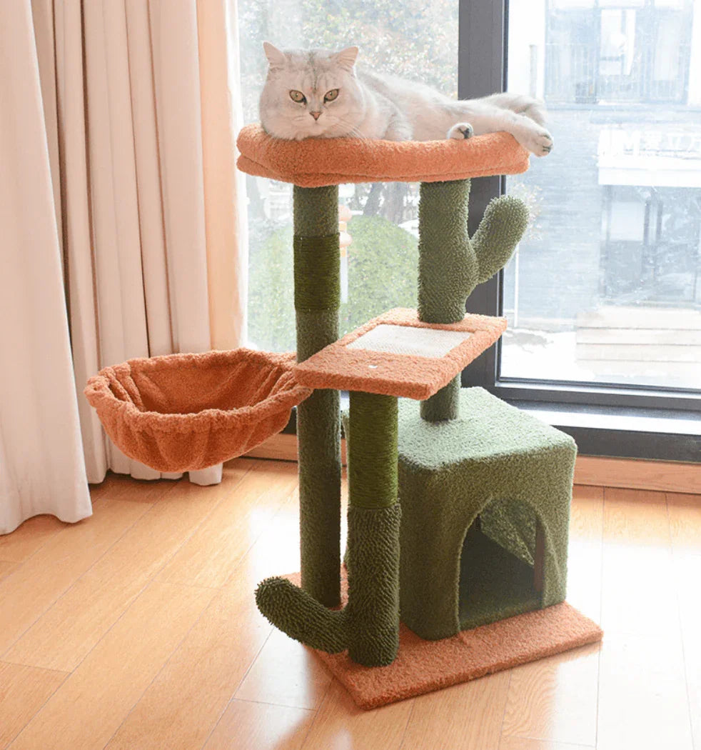 Cactus Cat Tree House Multi Level Condo Scratching Post-Petroom