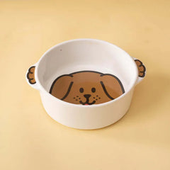 Cute dog face ceramic pet bowl with paw handles, ideal for cats and dogs