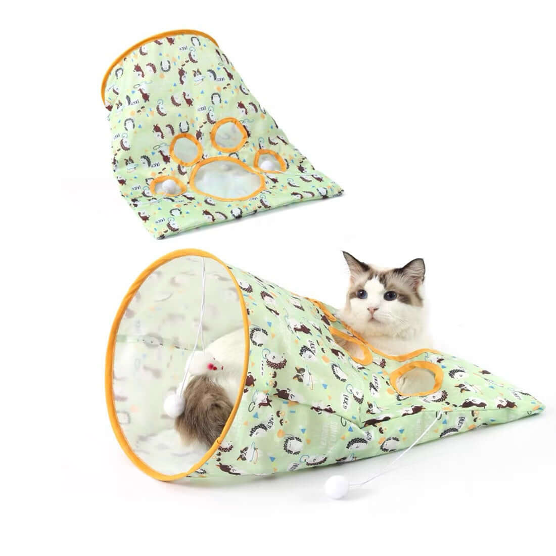 Cat Tunnel Play Bag - Interactive Foldable Cat Toy with Plush Ball & Mouse-PETROOM