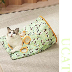 Cat Tunnel Play Bag - Interactive Foldable Cat Toy with Plush Ball & Mouse-PETROOM