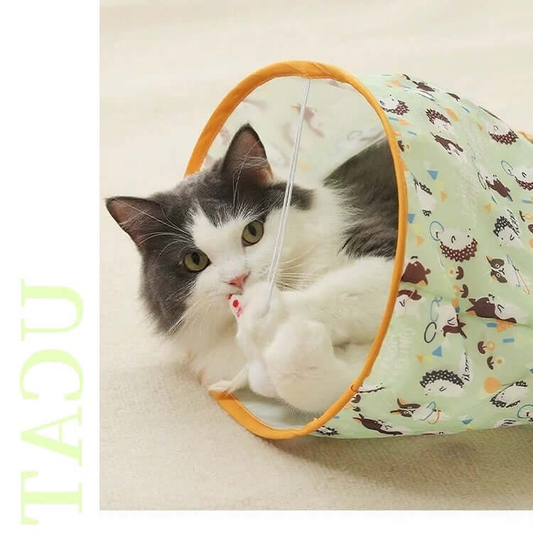 Cat Tunnel Play Bag - Interactive Foldable Cat Toy with Plush Ball & Mouse-PETROOM