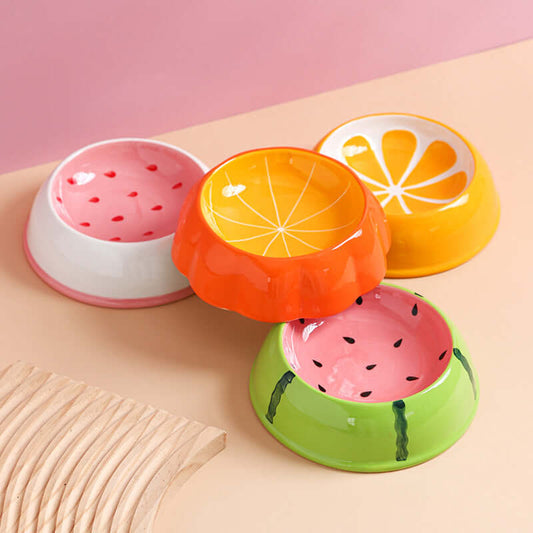 Ceramic Bowl Fruit Shape Pineapple Strawberry Lemon Pet Bowl-Petroom