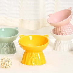 Ceramic Elevated Cat Bowl with 15° Tilt-Petroom