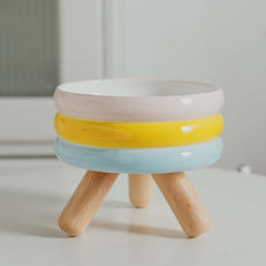 Ceramic Pet Bowls with Wood Stand Elevated Cat & Dog Feeder-Petroom