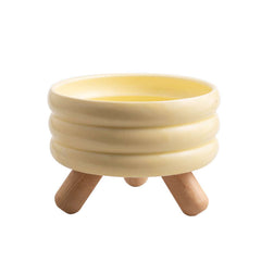 Ceramic Pet Bowls with Wood Stand Elevated Cat & Dog Feeder-Petroom