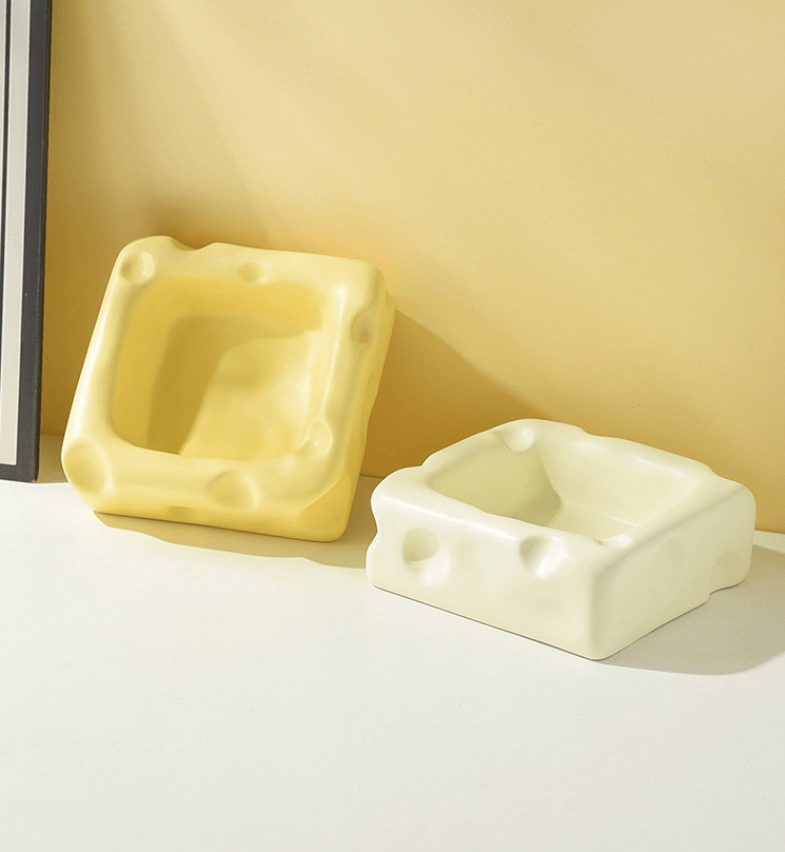 Cute Cheese-Shaped Ceramic Cat Bowl Yellow-Petroom