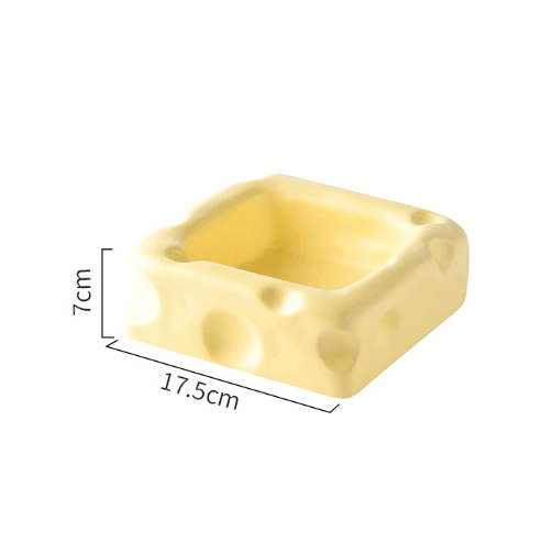Cute Cheese-Shaped Ceramic Cat Bowl Yellow-Petroom