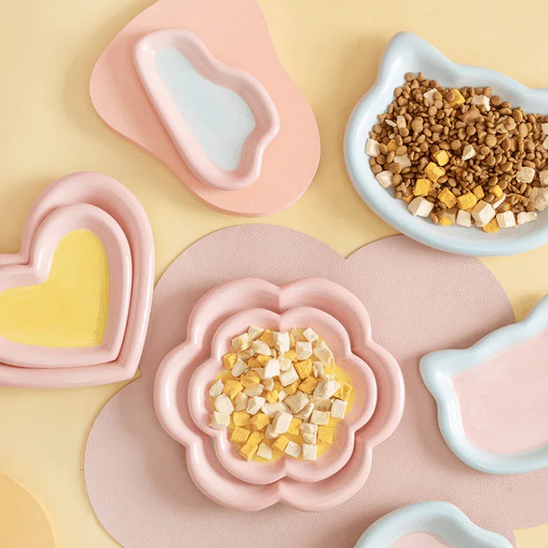 Cute ceramic pet non-slip food bowls in various shapes-Petroom