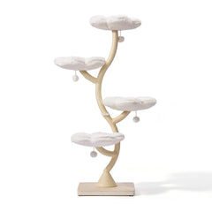 Michu 4-tier designer flower cat tree with white plush cloud platforms and sisal scratching posts