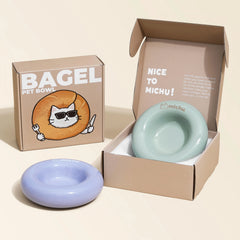 Michu Ceramic Cat Bagel Bowl – Anti-Whisker Wide Shallow Pet Food Bowl Rainbow Colours