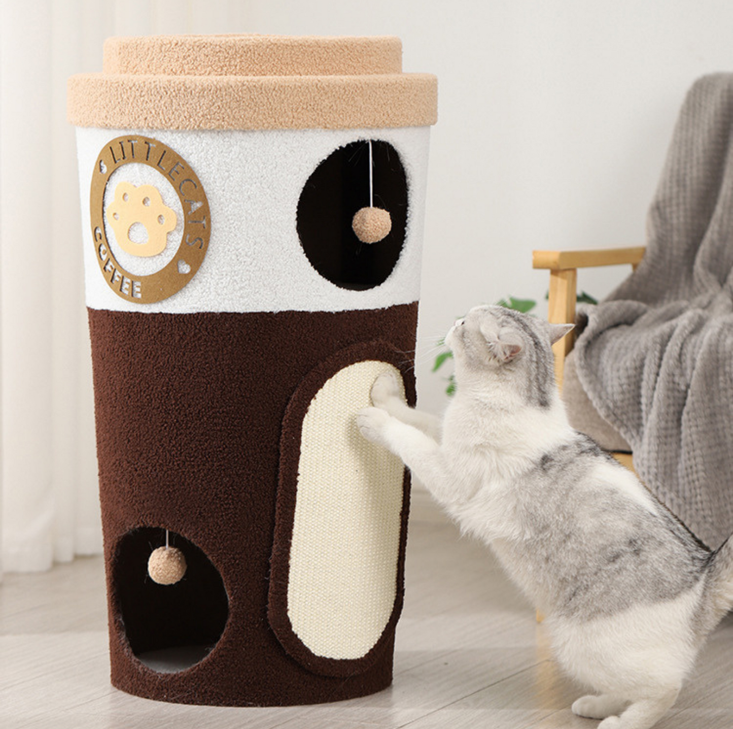 Deluxe Coffee Cup Cat Tree Cat Scratcher Three Tier-Petroom