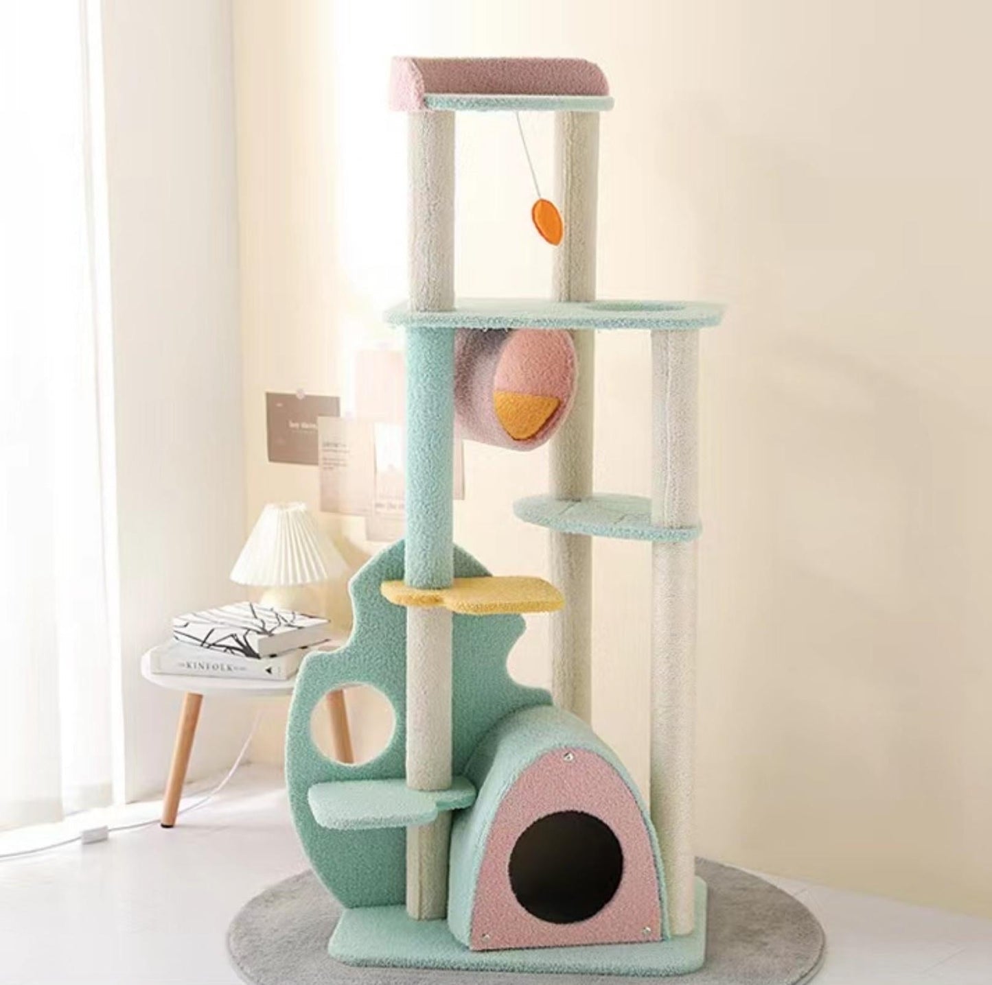 Dreamy Macaroon Party Cat Tree with Scratching Post and Nest-Petroom