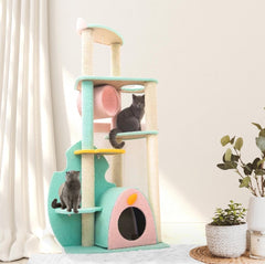 Dreamy Macaroon Party Cat Tree with Scratching Post and Nest-Petroom