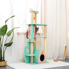 Dreamy Macaroon Party Cat Tree with Scratching Post and Nest-Petroom