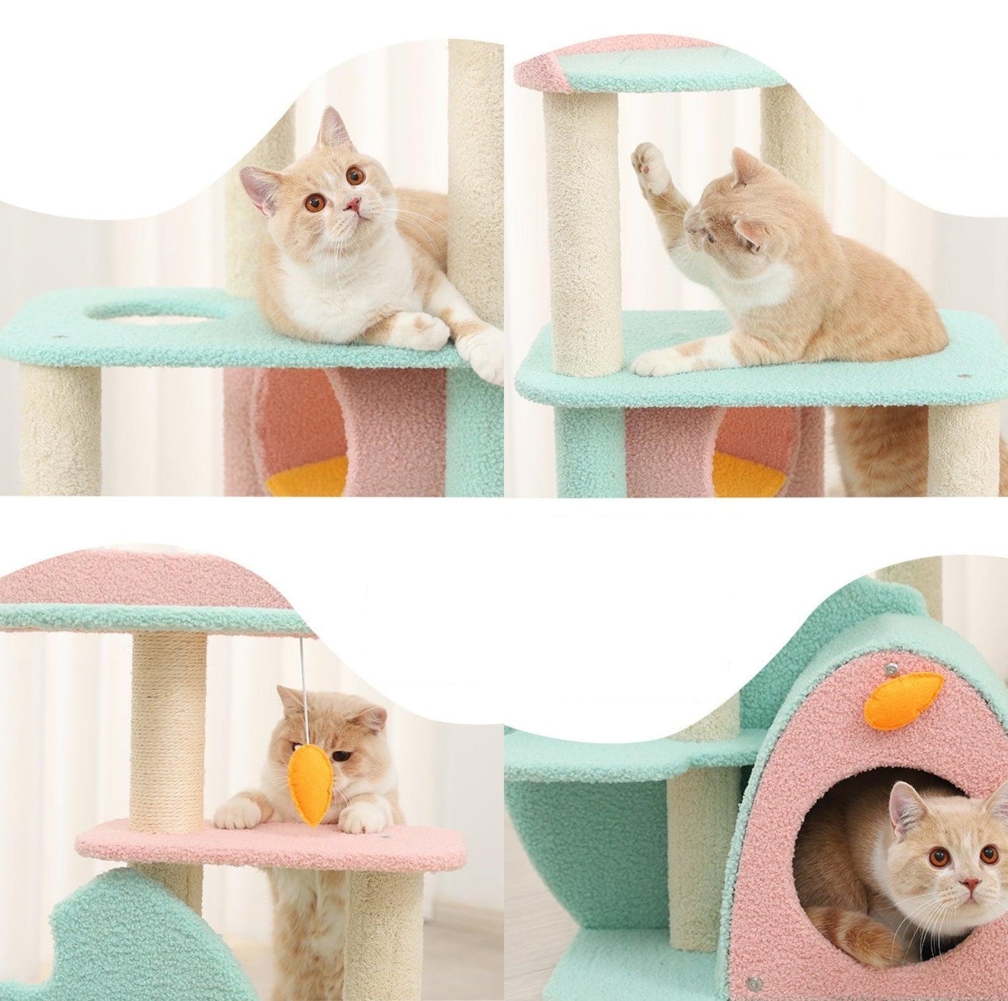 Dreamy Macaroon Party Cat Tree with Scratching Post and Nest-Petroom