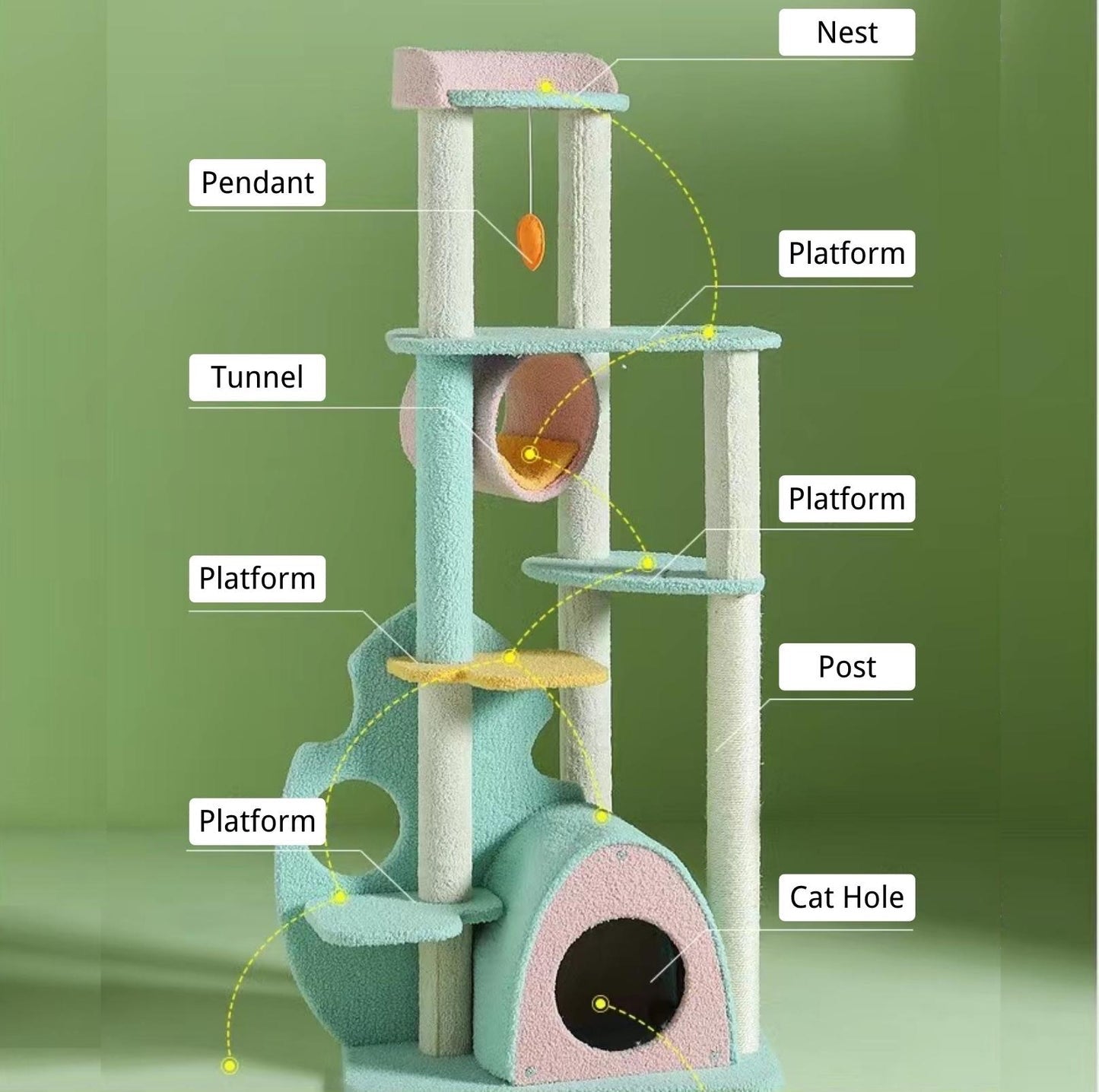 Dreamy Macaroon Party Cat Tree with Scratching Post and Nest-Petroom