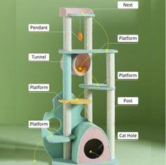 Dreamy Macaroon Party Cat Tree with Scratching Post and Nest-Petroom