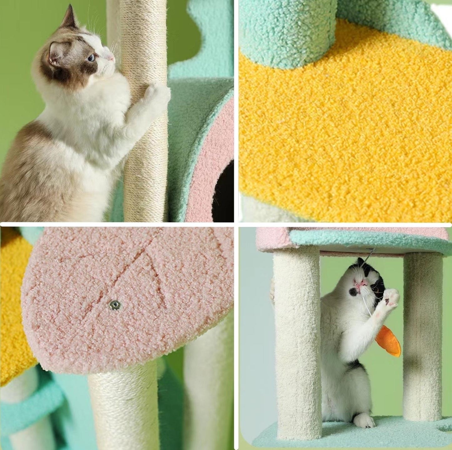 Dreamy Macaroon Party Cat Tree with Scratching Post and Nest-Petroom