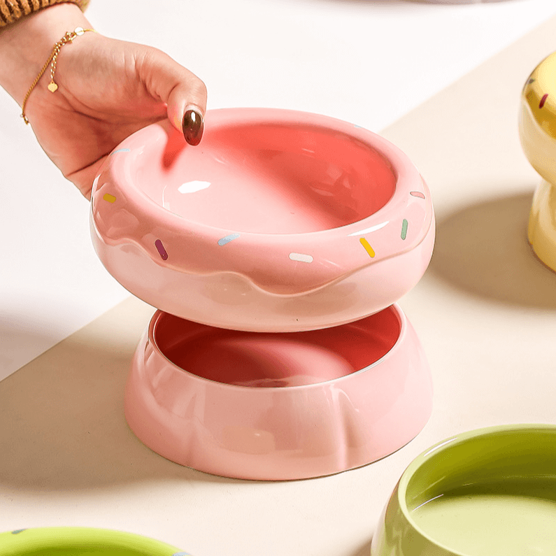 Dual‑Layer Ceramic Donut Pet Bowl-Petroom
