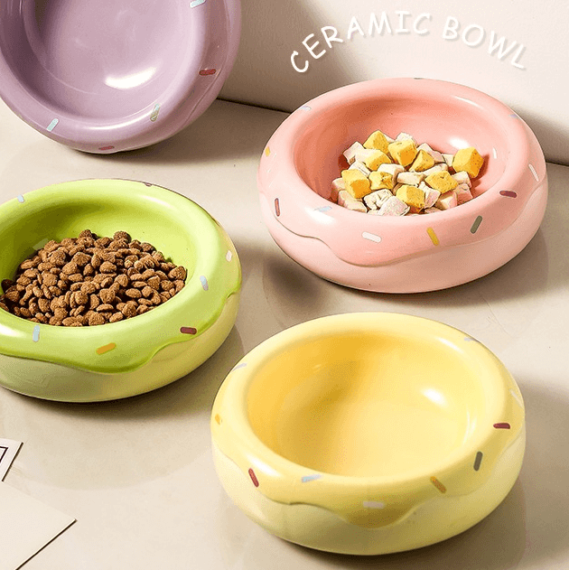 Dual‑Layer Ceramic Donut Pet Bowl-Petroom