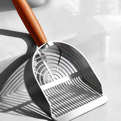 Heavy-Duty 304 Stainless Steel Cat Tofu Litter Scoop with Wooden Handle - Pre Order