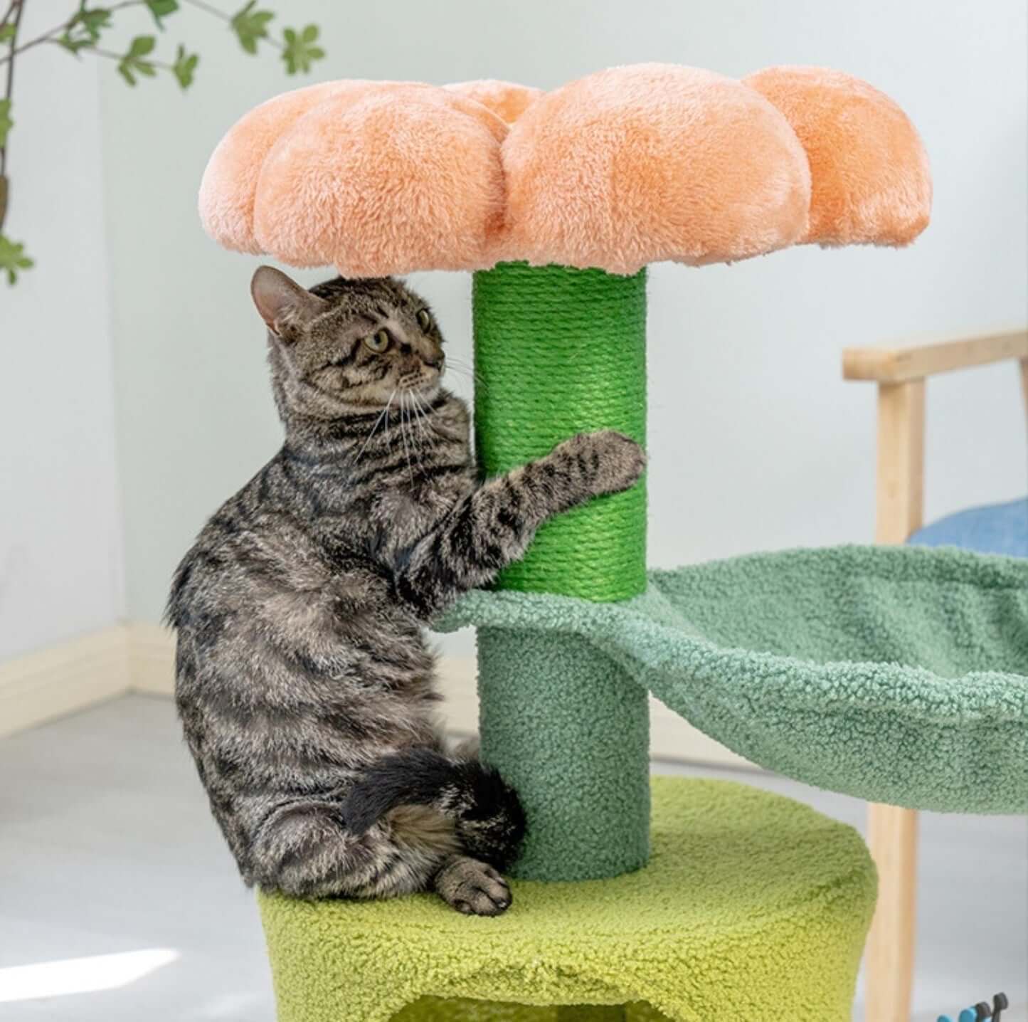 Flower-Styled Cat Tree with Soft Nest & Scratching Posts-Petroom