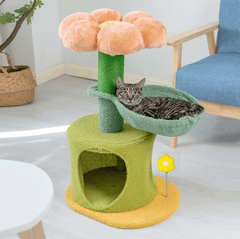 Flower-Styled Cat Tree with Soft Nest & Scratching Posts-Petroom