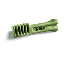 Greenies Blueberry Flavour Regular Dental Dog Treats 12 Chews displayed on a white background, showcasing its unique shape.