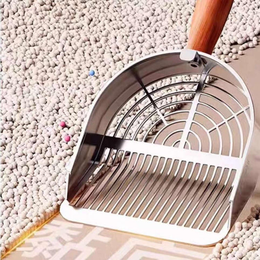 Heavy-Duty 304 Stainless Steel Cat Litter Scoop with Wooden Handle-PETROOM