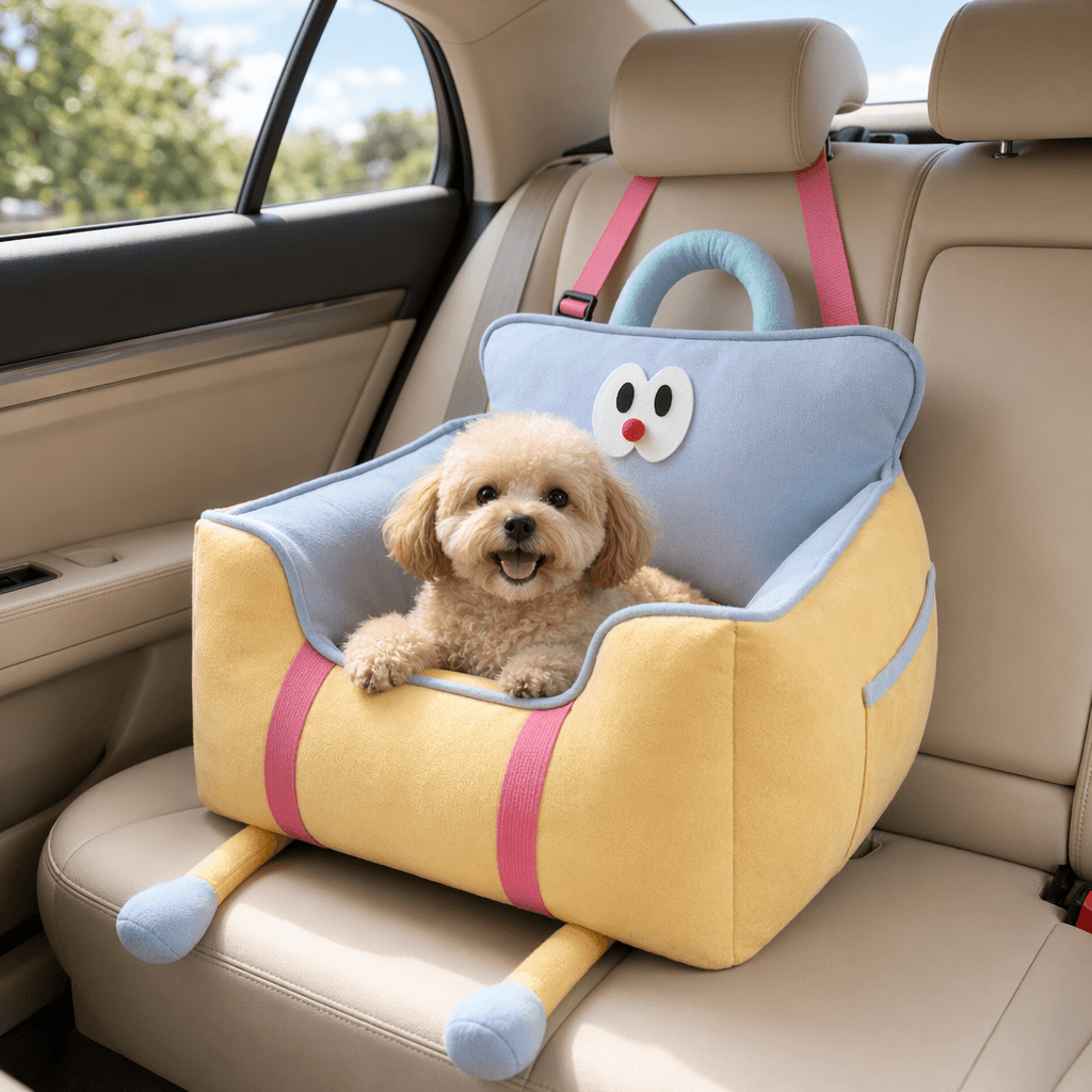 Helloleiboo Upgraded Car Pet Booster Seat-Removable & Washable For Up to 12kg with a happy small dog inside