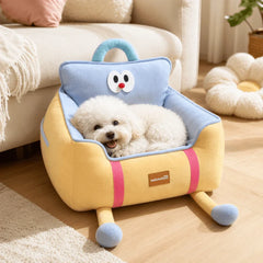 Helloleiboo Upgraded Car Pet Booster Seat-Removable & Washable For Up to 12kg featuring a cute dog in a cozy pet bed.