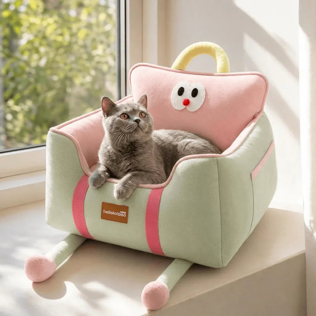 Helloleiboo Upgraded Car Pet Booster Seat-Removable & Washable For Up to 12kg with cute cat inside